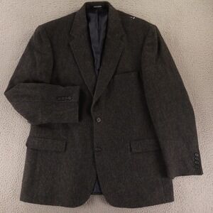 VTG Tweed Jacket 44L LT Gray Herringbone 100% Wool Blazer Made in Ukraine